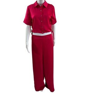 House of Harlow Satin SET Sm Top Lg pants High Elastic Waist Pink Barbiecore NWT